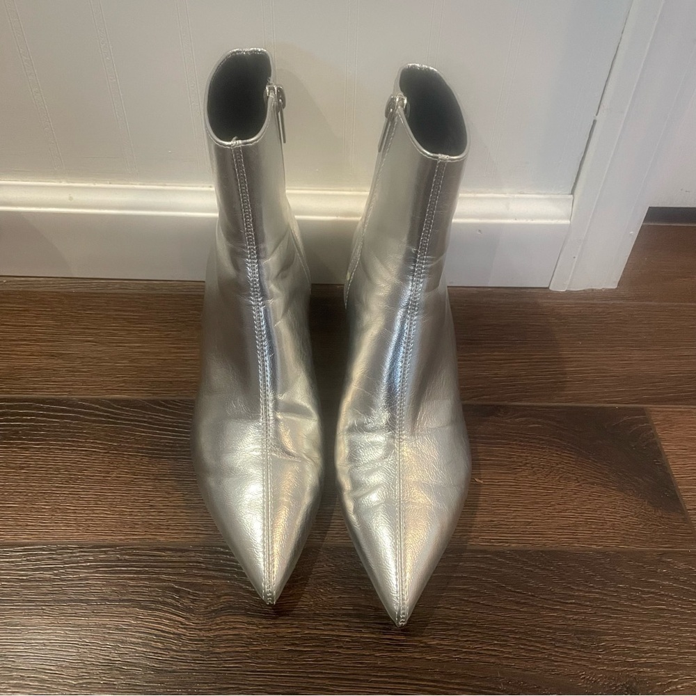 Zara Silver Metallic Kitten Heel Ankle Boots Date Night Clubbing EU 37/US 6 - Picture 3 of 14